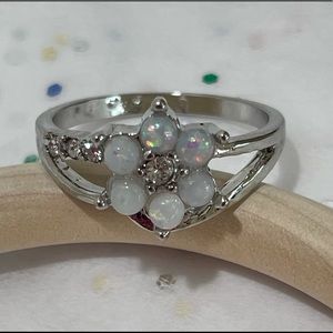 Opal and Crystal Silver Plated Ring